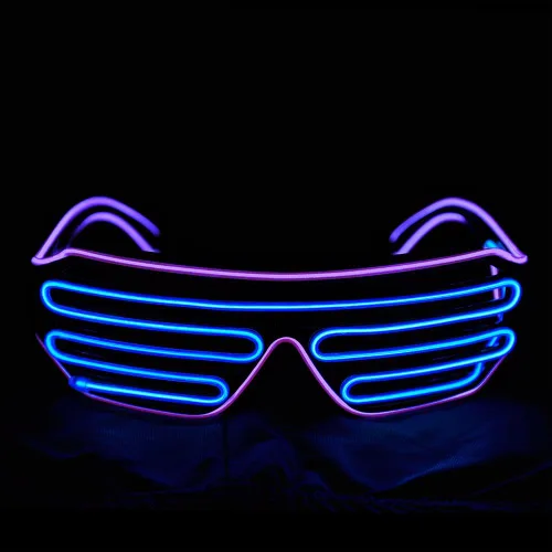 Vista 2 de Gafas de LED de Aqua Led de Neón electroluminiscentes para fiestas y disfraces modelo RB03., Púrpura + Azul