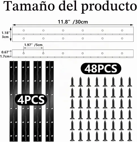 Vista 5 de 4 piezas, bisagra de piano de acero inoxidable negro de 30 cm de alta resistencia continua para puertas de gabinete, carpintería, muebles de madera