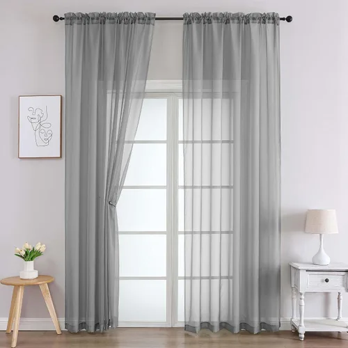Vista 102 de 2 paneles de cortinas traslúcidas blancas para dormitorio, sala de estar, 96 pulgadas de largo, modernas, suaves, ligeras, con bolsillo para barra