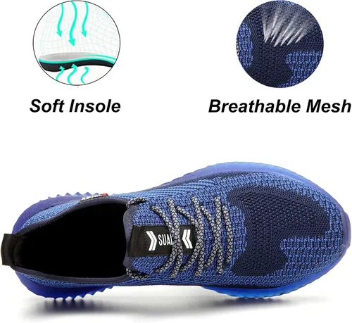 Vista 3 de SUADEX Zapatos indestructibles con punta de acero para hombres y mujeres, zapatos de seguridad para el trabajo, zapatos de construcción industrial
