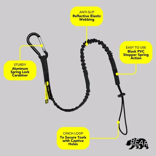 Vista 4 de BearTOOLS Cordón para herramientas con mosquetón de resorte estándar y extremo de bucle ajustable, 35.4 in de longitud, límite de peso máximo