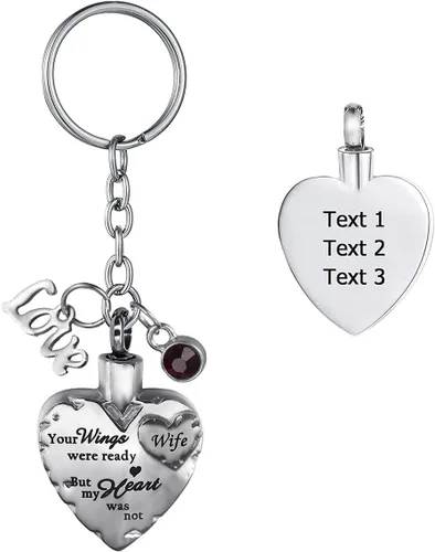 Vista 21 de Joyería de cremación de acero inoxidable con texto en inglés "Your Wings were Ready but My Heart was Not Memorial", llavero de urna para cenizas