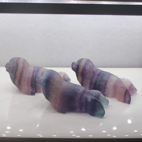 Vista 5 de 2.9 '' tallado a mano arco iris fluorita cristal cuarzo león mar figura talla animal