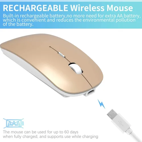 Vista 3 de ElizaHelen Wireless Bluetooth Mouse Dual Mode Slim Rechargeable Wireless Silent Mouse 24G Portable USB Optical Wireless Computer Mice with USB