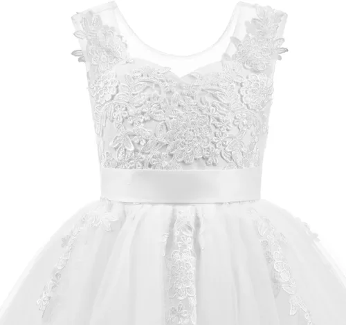 Vista 7 de Vestido de niña de las flores de Navidad con botones drapeados y botones de tul para niños