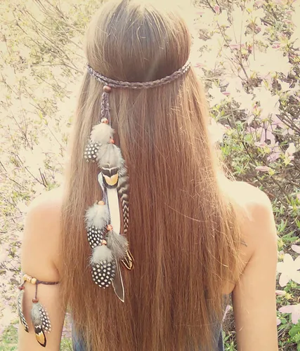 Vista 5 de Juego de 2 tocados y brazaletes de plumas hippie gitanas, tocados bohemios, hechos a mano, tocado tribal indio, diadema de plumas, accesorios