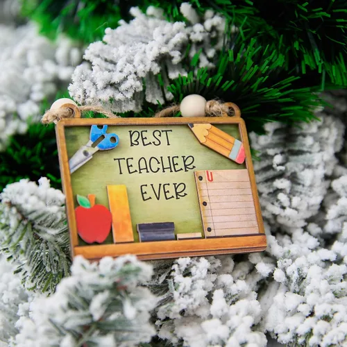 Vista 9 de Mejor Adorno de Tiza para Profesor 4 Pulgadas – Adorno Colgante de Madera en Capas, Suministros Escolares, Decoración, Regalo para Educador