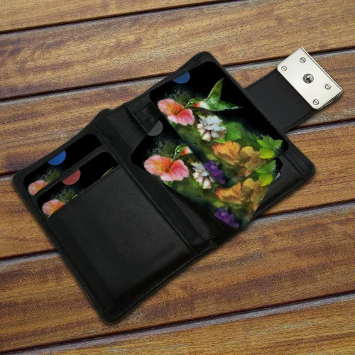 Vista 3 de GRAPHICS & MORE Ruby's - Juego de 4 fundas de bloqueo RFID para tarjetas de crédito, diseño de colibríes, diseño de flores, Multi colorido, Cartera