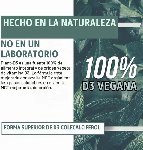 Vista 4 de Planta-D3 Vitamina D3 Orgánica 5000 UI - Vegana, Líquido Sublingual de Fuerza Máxima D3 en Gotas - 200% Mayor Absorción - Forma de Colecalciferol