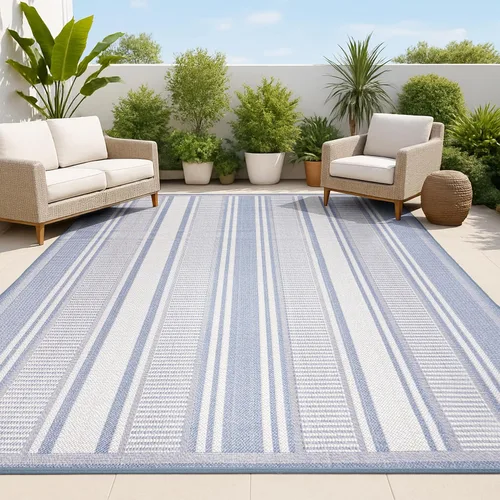 Vista 17 de JONATHAN Y Haynes - Alfombra moderna de doble raya para interiores y exteriores, 8 x 10 pies, color negro y crema, para patio trasero, porche, fácil