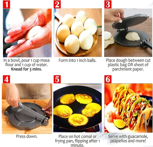 Vista 4 de Prensa de tortilla de aleación de aluminio, máquina flapjack, máquina de crepé, tortillas de aluminio fundido, tortitas caseras con 50 papel Negro
