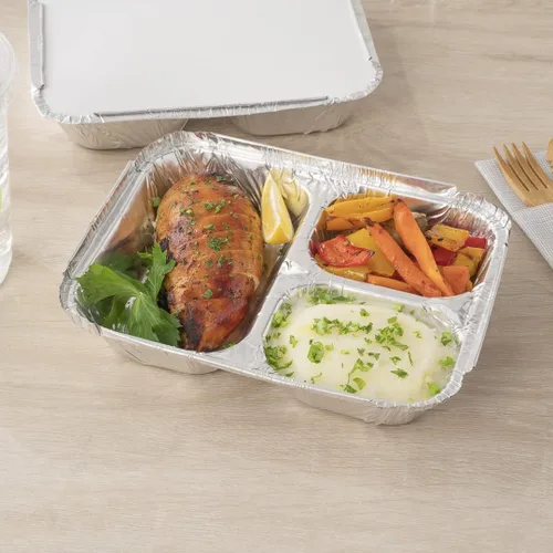 Vista 6 de Restaurantware Foil Lux - Recipientes de aluminio para alimentos de 23 onzas, 100 bandejas rectangulares de aluminio, tapas se venden por separado