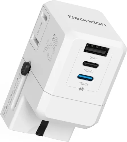 Vista 13 de BEONDON Adaptador de viaje universal, cargador USB-C de 25 W, enchufes de negro (Black-25)