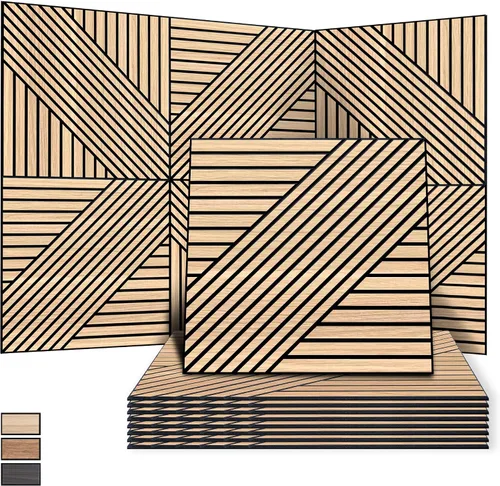 Vista 22 de WoveN SounD Paneles de pared acústicos, teca, paquete de 8, 23.6 x 23.6 pulgadas