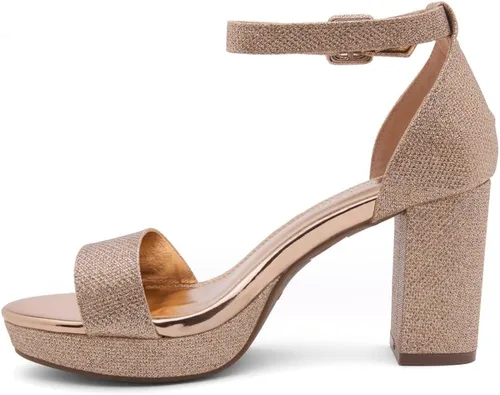 Vista 3 de Shoe Land SL-Cabrini - Sandalias de tacón alto con plataforma gruesa para mujer, puntera abierta, correa en el tobillo, zapatos de tacón para boda