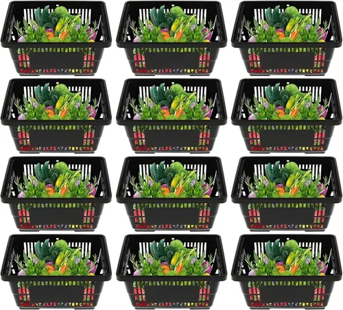 Vista 2 de Cesta de la compra con asas, cesta de comestibles portátil de 21 litros para supermercado, 12 unidades, cesta de la compra negra para librería