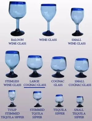 Vista 2 de Vasos grandes de coñac con borde azul cobalto de 11 onzas (juego de 6), vidrio reciclado, sin plomo, sin toxinas
