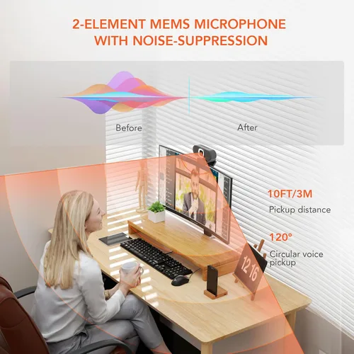 Vista 7 de NUROUM Cámara web de transmisión V15-AFL con luz de anillo, cámara web de enfoque automático para PC con doble micrófono, 1080P 60 fps, corrección
