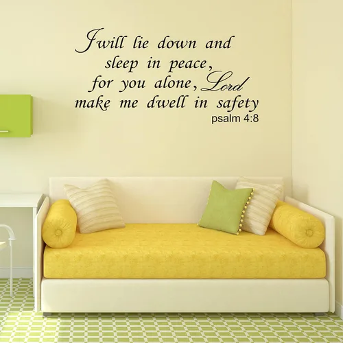 Vista 4 de Calcomanías de vinilo con texto en inglés "I Will Lie Down and Sleep in Peace for You Alone Lord Make Me Dwell in Safe", con texto en inglés "I Will