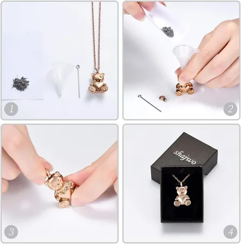 Vista 6 de shajwo Collar de Urna de Cremación de Oso de Peluche Joyería de Cenizas para Hombres y Mujeres Urna Conmemorativa de Corazón Reliquia Medallón