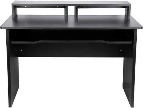 Vista 6 de Monoprice Estación de trabajo de estudio con doble bahía de rack de 3U y bandeja controladora de teclado de 66 teclas, para estudio en casa moderna