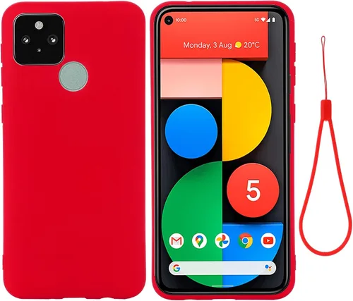 Vista 8 de Funda para Google Pixel 5a 5G, funda protectora de silicona líquida para Google Pixel 5a 5G con cordón de silicona, funda delgada y suave a prueba
