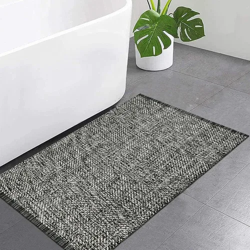 Vista 2 de LEEVAN Alfombra lavable para baño, alfombra tejida negra de 2 x 3 pies para entrada, alfombra de puerta delantera de algodón, alfombras pequeñas