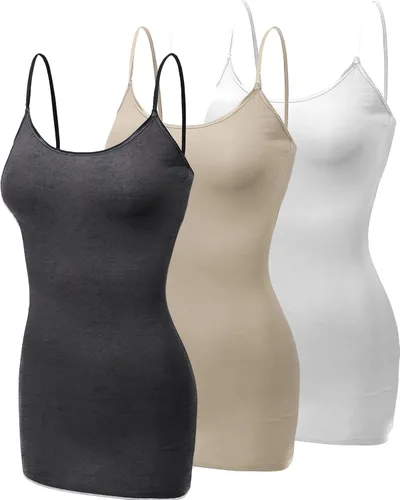 Vista 68 de Emmalise Camisola larga casual básica para mujer, con tirantes ajustables, top en capas