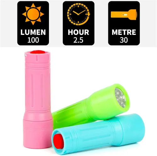 Vista 5 de Paquete de 3 mini linternas LED a granel, pequeñas linternas multicolor con cordón, 9 pilas AAA incluidas, para suministros de huracán, regalos de 3