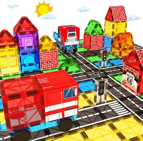 Vista 10 de Azulejos Magnéticos Bloques de Construcción para Niños Pequeños, Juguetes Montessori Magnéticos para Niños y Niñas de 3+ Años, Juegos Educativos