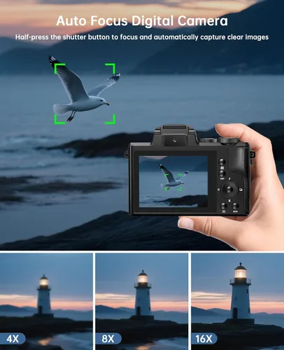 Vista 12 de Cámaras digitales 8K para enfoque automático de fotografía, actualización 2026 88MP WiFi profesional 16X Zoom cámara de fotografía con doble lente