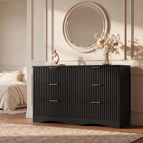 Vista 7 de JUMMICO Dresser for Bedroom, 47.2" Fluted Wood Chest of Drawers, Black