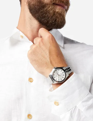 Vista 2 de Seiko SNKK87 - Reloj analógico de acero inoxidable de dos tonos con esfera blanca plateado Pulsera