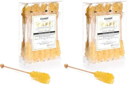 Vista 10 de Candy Envy - Gold Café Sugar Sticks Mini Rock Candy - 36 golosinas doradas envueltas individualmente - Sabor a azúcar original