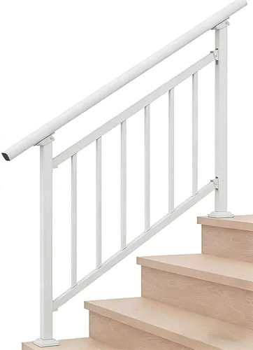 Vista 34 de Metty - Barandillas metálicas de 3 escalones para escalones al aire libre Blanco