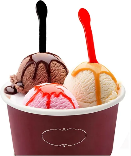Vista 3 de 100 cucharas de helado, cuchara desechable para pastel, cuchara de pudín de yogur de plástico, color negro