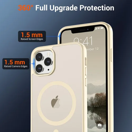 Vista 4 de SUPFINE Funda magnética para iPhone 11 Pro Max (compatible con MagSafe) (protección contra caídas de grado militar), delgada, translúcida mate, a