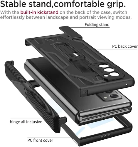 Vista 8 de Miimall Funda para Galaxy Z Fold 2 con protección de bisagra, protector de pantalla de alta transparencia, protector de bisagra magnético, soporte