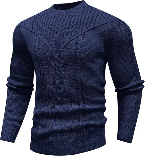 Vista 11 de SAVKOOV - Suéter de punto con cuello redondo y manga larga para hombre Verde Armada (ArmyGreen)