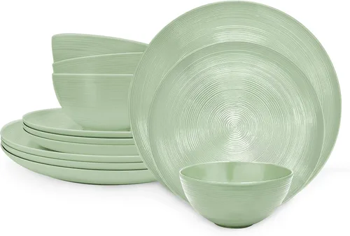 Vista 11 de Zak Designs Juegos de vajilla para interiores y exteriores, 12 platos y cuencos de plástico de melamina para la cena con la familia