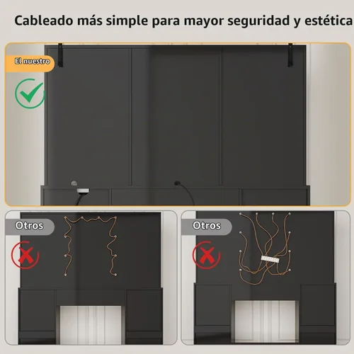 Vista 7 de knoworld - Escritorio de tocador con espejo deslizante y luces LED, mesa de maquillaje inteligente con estación de carga, soporte para secador