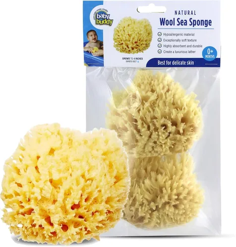 Vista 10 de Baby Buddy Esponja marina de lana natural, esencial para recién nacidos, ultra suave para pieles delicadas, hipoalergénicas y biodegradables, 1