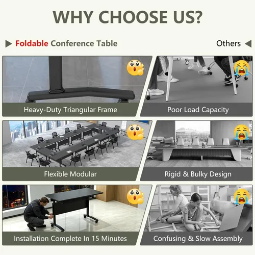 Vista 8 de 47.2in Folding Conference Table, Modular Meeting Table with Wheels 2Pack Deep Gray
