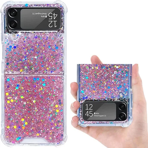 Vista 16 de Funda para Samsung Galaxy Z Flip 3 con purpurina, bonita funda transparente con diseño, brillante, reflectante, con destellos, cubierta de teléfono