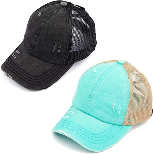 Vista 41 de Funky Junque - Sombrero de cola de caballo para mujer, gorra de béisbol con ajuste ajustable y cola de caballo alta cruzada para uso diario Paquete