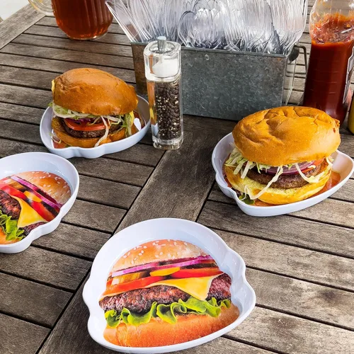 Vista 6 de Mind Reader Juego de platos para servir hamburguesas, Hosting Essentials, accesorio de cocina al aire libre, melamina, 7 pulgadas de largo x 7