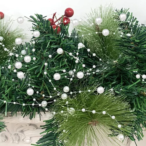 Vista 6 de Guirnalda de 66 pies de cuentas de Navidad con perlas en cadena para decoración de árbol de Navidad, interior, exterior, hogar, repisa, chimenea