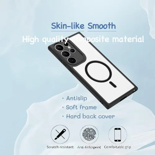 Vista 5 de Funda magnética antihuellas para Samsung Galaxy S23 Ultra, protección completa de la cámara, compatible con accesorios MagSafe, cubierta trasera