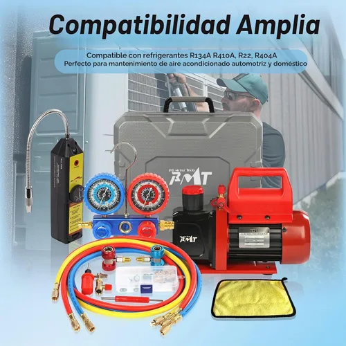 Vista 8 de PB Motor Tech - Juego de bomba de vacío y medidor - Bomba de 4.5 CFM con manómetro de colector de aluminio de 3 vías, con detector de fugas