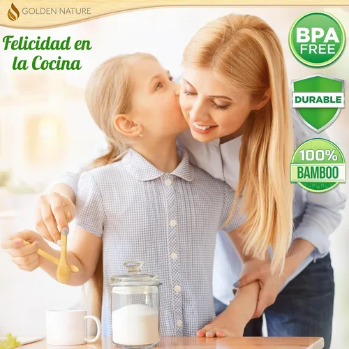 Vista 3 de Juego de cucharas de bambú (5 unidades), cucharaditas de cocina pequeñas, pequeñas cucharas de madera perfectas para azúcar, especias, condimentos